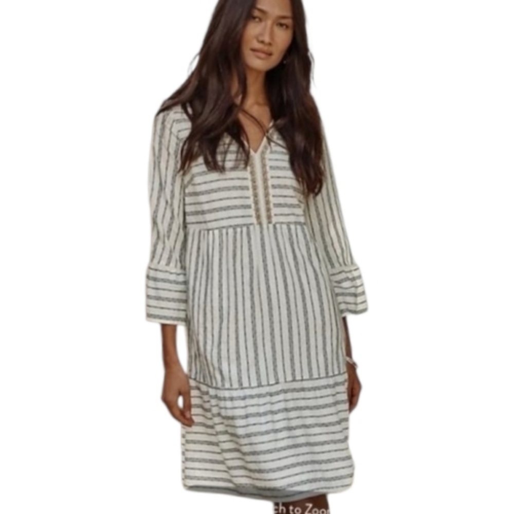 J Jill Pure Jill Diagonal Knit V Neck Dress Size XL Pockets Tiered